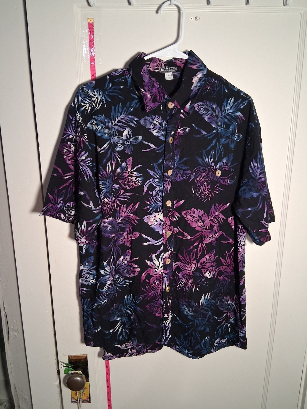 Black Short Sleeve Purple & Blue Button Up Shirt